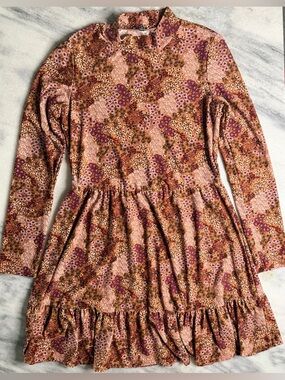Lily Rose Floral Dress Medium Boho Long Sleeve Ruffle Hem Fit & Flare